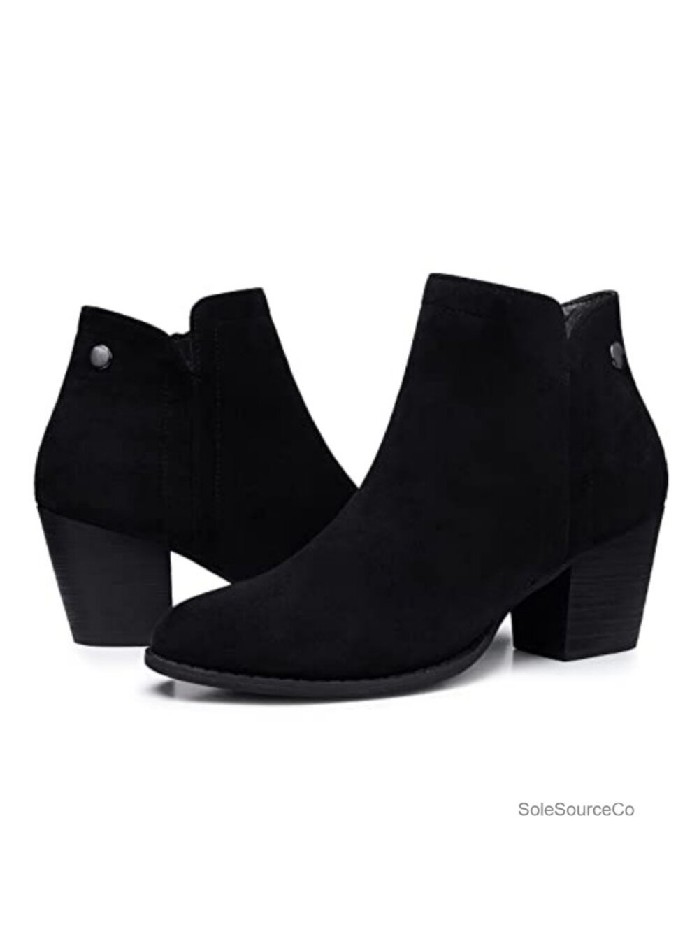 Women's Suede Ankle Boots Chunky Low Heeled Almond Toe Booties